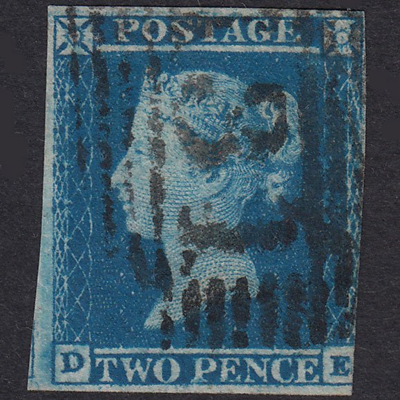 GB QV 1841 2d Blue Plate 4 SG14-E1(2) DE FU 3 Margins Edinburgh 131