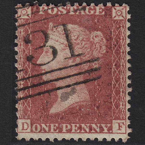 GB QV 1857 1d Rose-red (Plate 62) SG40-C10(1) DF FU Edinburgh 131