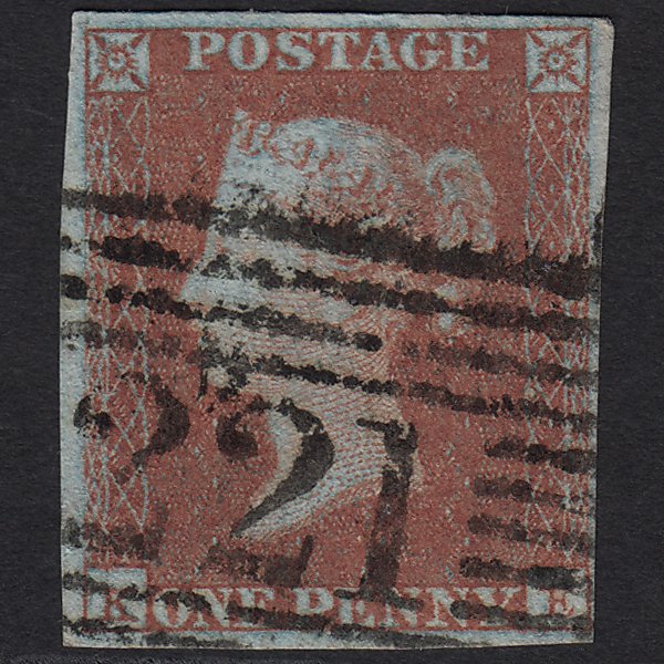GB QV 1841 1d Very Blued (Plate 104) SG8a-B1(2) KE VFU Leith 221 4M Imperf