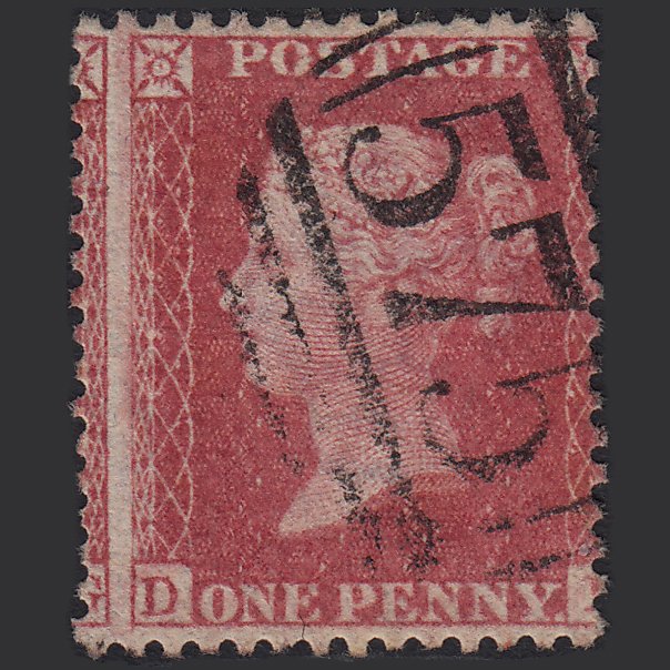 GB QV 1857 1d Rose-red (Plate 57) SG40-C10(1) DH FU Norwich 575 Large Misperf