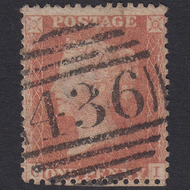 GB QV 1857 1d Pale Red Transitional (Plate 47) SGC9(3) CI FU Lancaster 436
