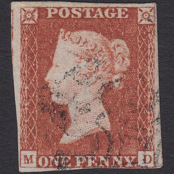 GB QV 1841 1d Red-brown (Plate 17) SG8-B1(1) MD FU 4 Margins Maltese Cross