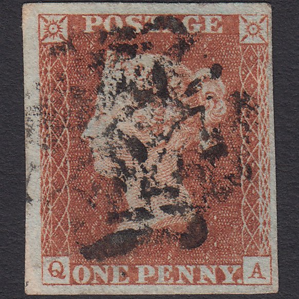 GB QV 1841 1d Red-brown (Plate 24) SG8-B1(1) QA FU 4 Margins Maltese Cross