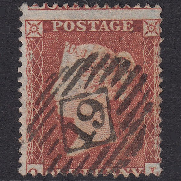 GB QV 1855 1d Red-Brown Plate 197 SG22-C2(1) QL FU London IS 19 Misperf