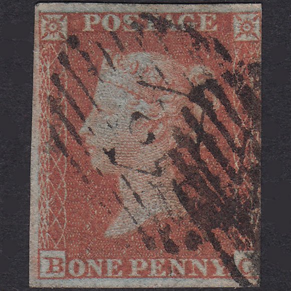 GB QV 1841 1d Red-Brown Plate 142 SG8-B2(1) BC GU 3 Margins London IS 12