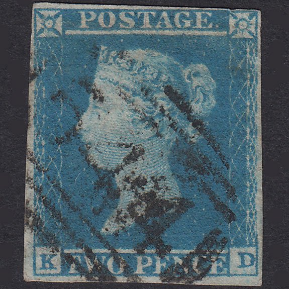 GB QV 1841 2d Pale Blue Plate 4 SG13-E1(1) KD GU 4 Margins Newbury 544