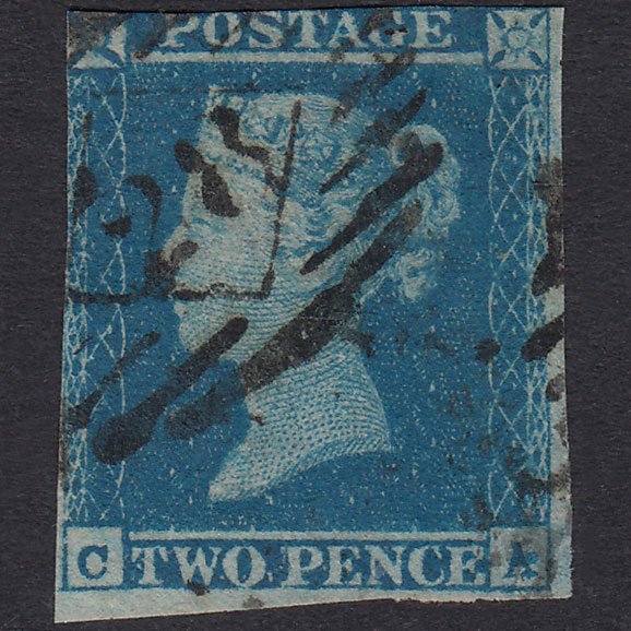 GB QV 1841 2d Blue Plate 4 SG14-E1(2) CA GU London IS 28