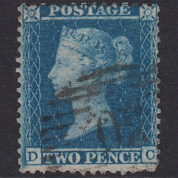 GB QV 1855 2d Blue Plate 5 SG34-F6(1) DC GU London IS Cancel
