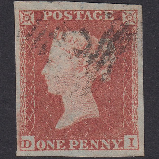 GB QV 1841 1d Red-Brown Plate 163 SG8-B2(1) DI VFU 4 Margins Light Cancel