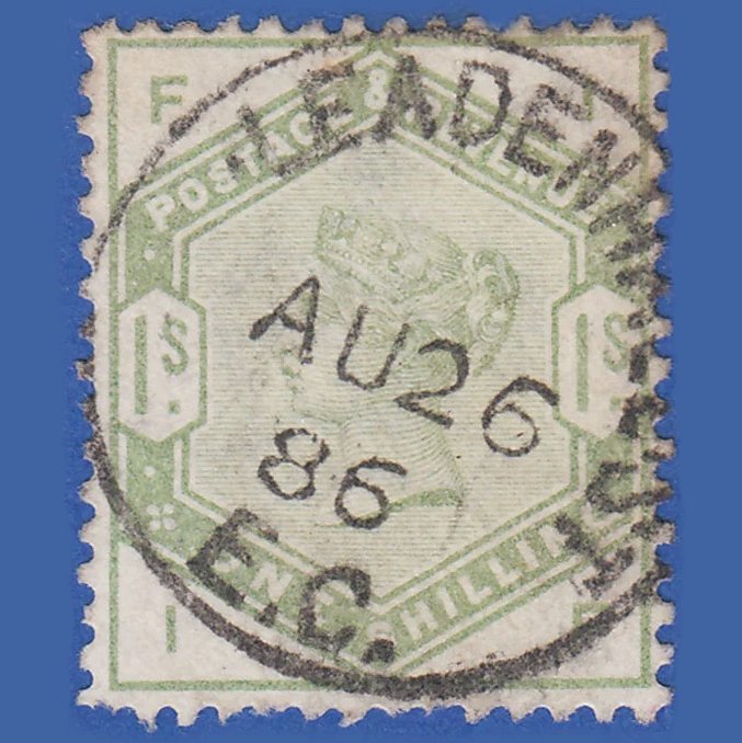 GB QV 1885 1/- GREEN SG196-K26 IF FU
