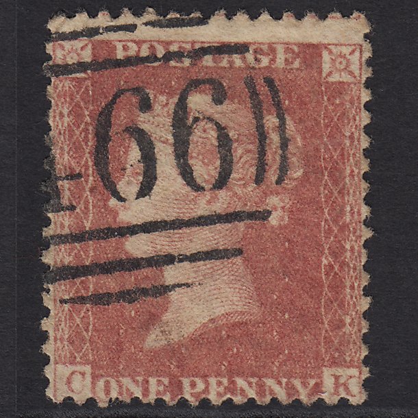 GB QV 1857 1d Rose-red (Plate 47) SG40-C10(1) CK GU Liverpool 466 Misperf