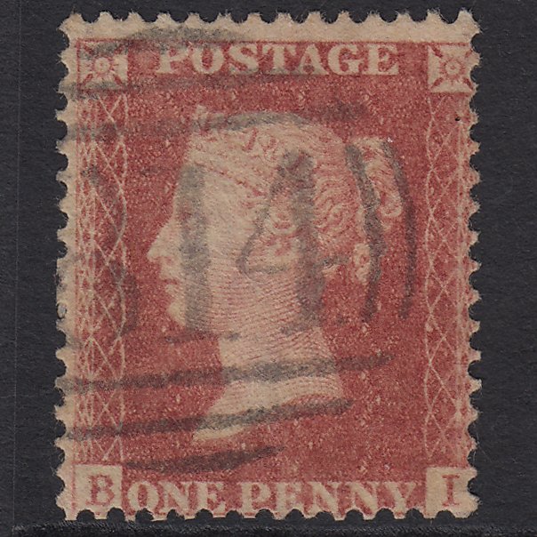 GB QV 1857 1d Rose-red SG40-C10(1) BI GU Truro 814