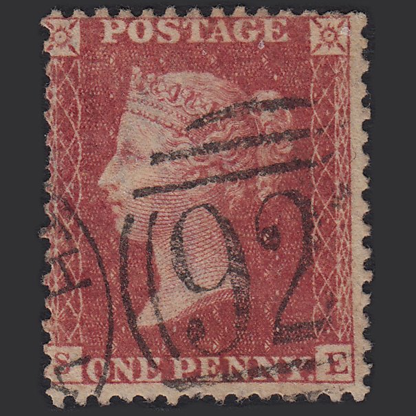 GB QV 1857 1d Rose-red (Plate 59) SG40-C10(1) SE GU Yarmouth 927 Misperf