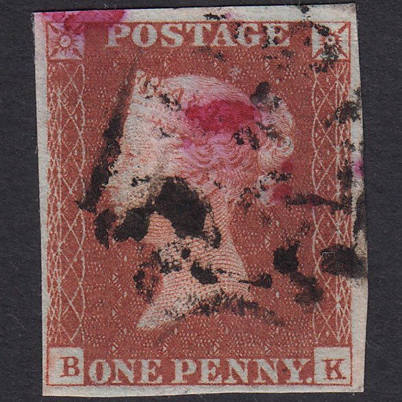 GB QV 1841 1d Red-brown (Plate 38) SG8-B1(1) GUideline BK FU 4 Margins MX
