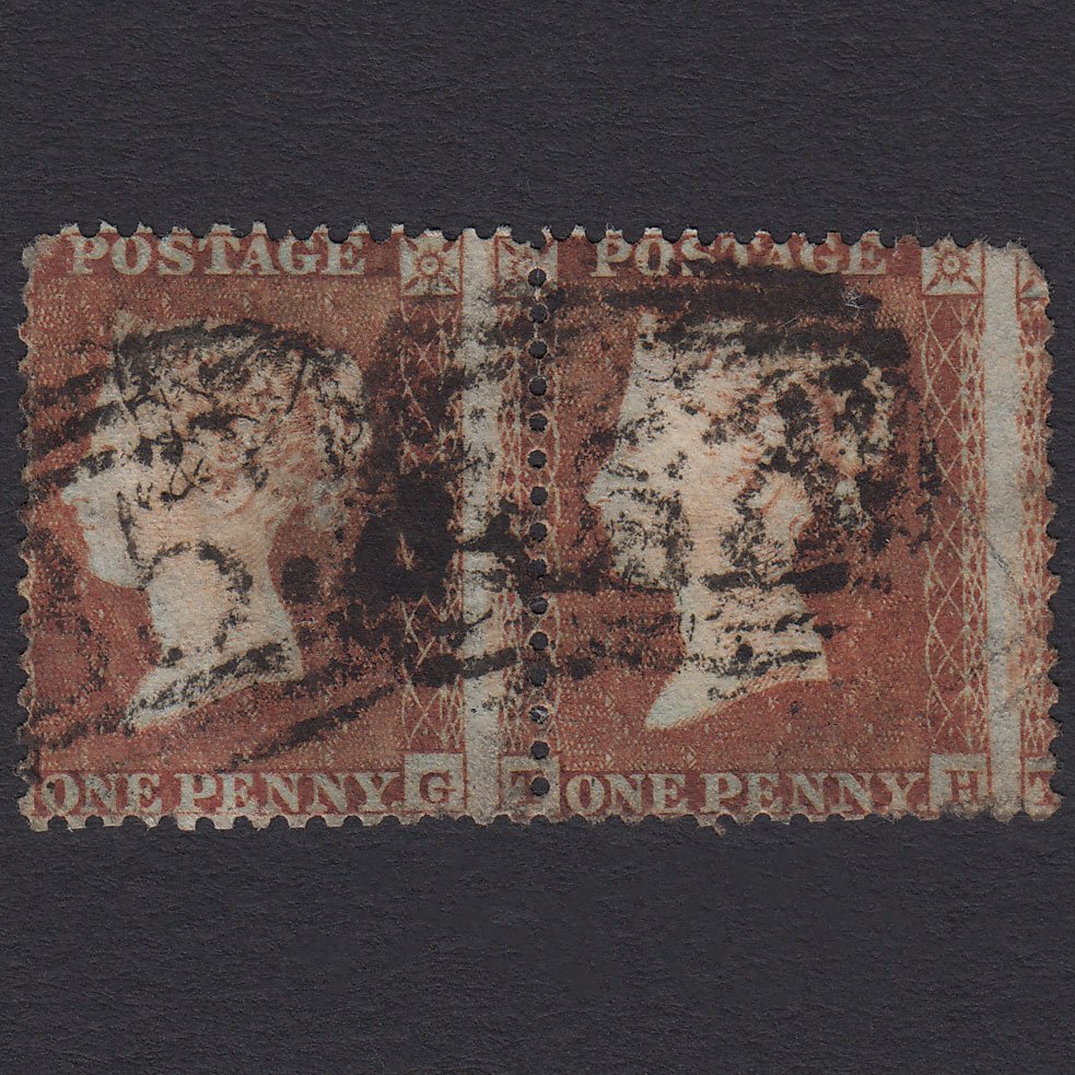 GB QV 1855 1d Red-brown (Plate 198) SG22-C2(1) TG-TH PU Pair Large Misperf