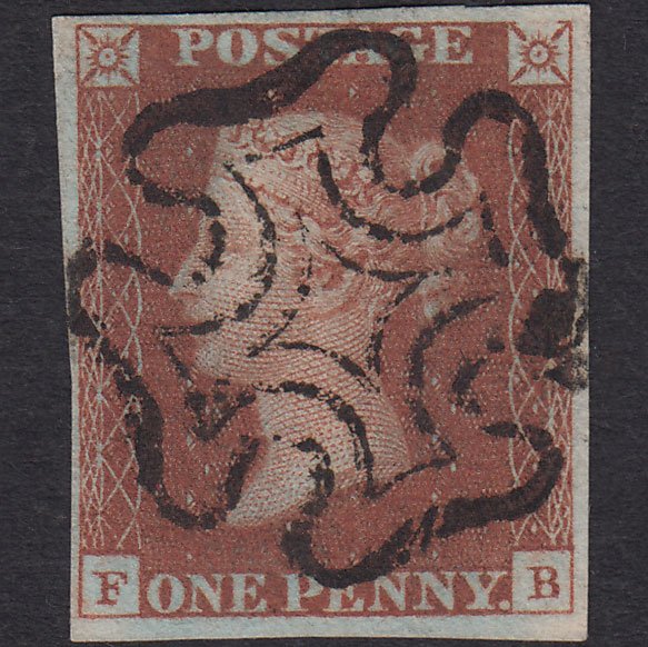 GB QV 1841 1d Red-brown (Plate 14) SG8-B1(1) FB VFU 4 Margins Maltese Cross