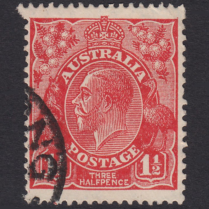 AUSTRALIA 1927 1 1/2d Scarlet King George V SG96 FU Unusual Corner