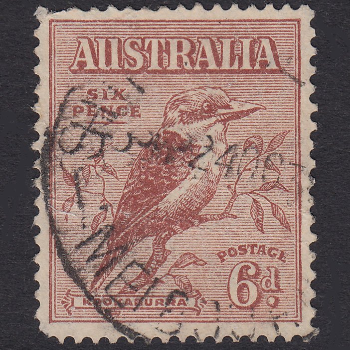 AUSTRALIA 1932 6d Red-Brown Laughing Kookaburra SG146 GU Light Cancel
