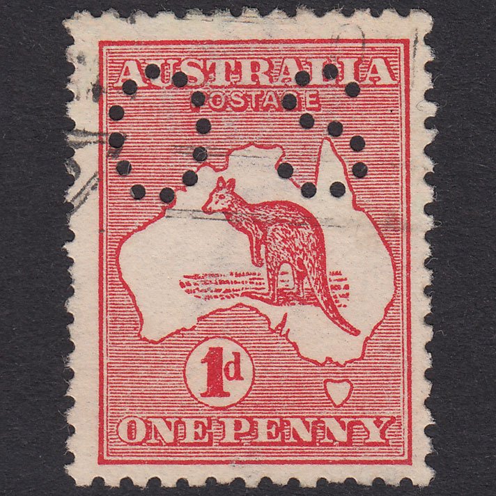 AUSTRALIA 1914 1d Red Kangaroo SGO17d OS Perfin