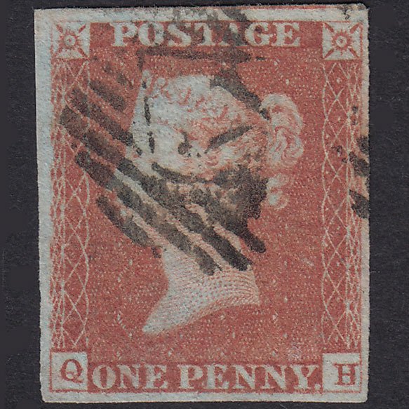 GB QV 1841 1d Red-Brown Plate 84 SG8-B1(1) QH GU 4 Margins London IS 7