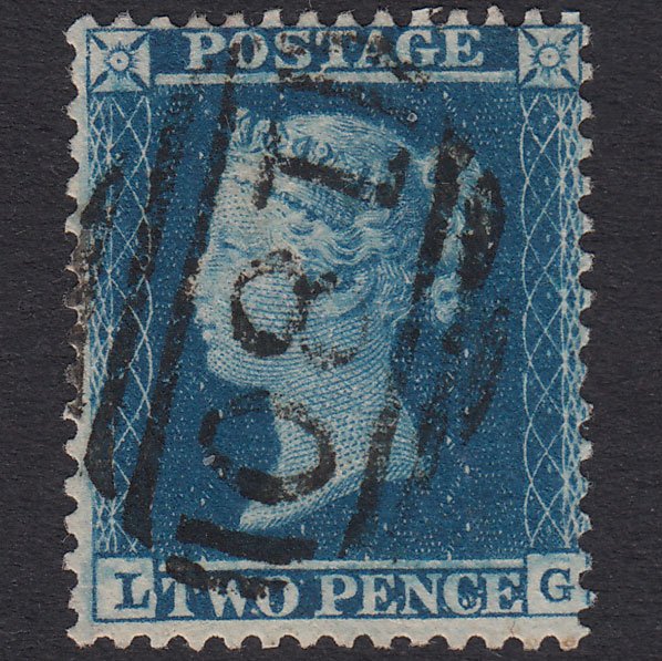 GB QV 1855 2d Blue Plate 5 SG34-F6(1) LG VFU Chester 180