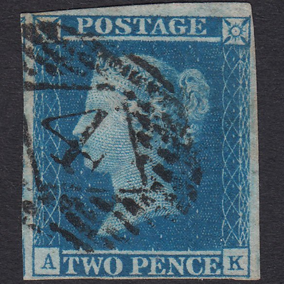 GB QV 1841 2d Blue Plate 3 SG14-E1(2) AK FU 4 Margins London IS 4