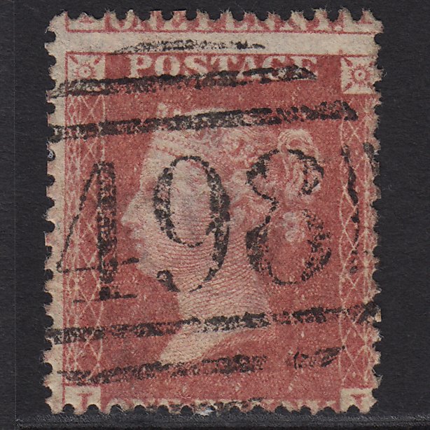 GB QV 1857 1d Rose-red SG40-C10(1) JI GU Manchester 498 Large Misperf
