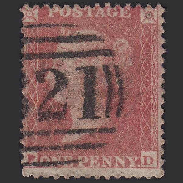 GB QV 1861 1d Pale Rose-red Plate R15 SGC13(2) PD GU