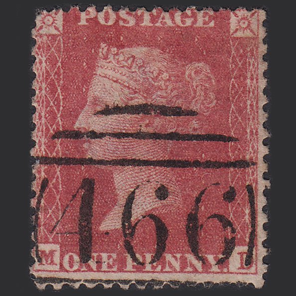 GB QV 1857 1d Rose-red (Plate 55) SG40-C10(1) MD GU Liverpool 466