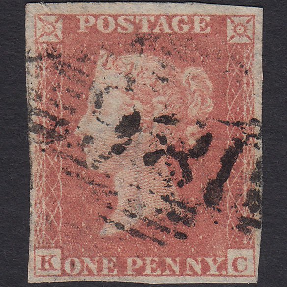 GB QV 1841 1d Red-brown (Plate 165) SG8-B2(1) KC GU 4 Margins Dublin 186