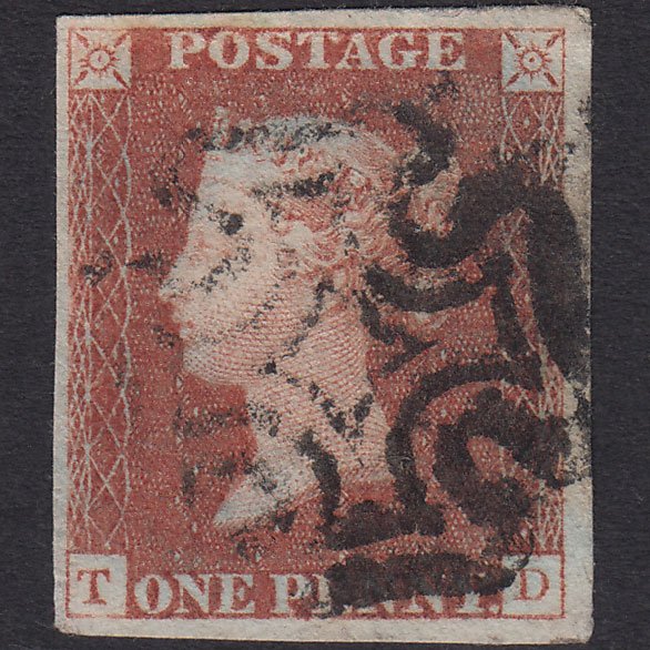 GB QV 1841 1d Red-brown Penny Black Plate 1b State 3 As8 SG7-A2 TD FU MX