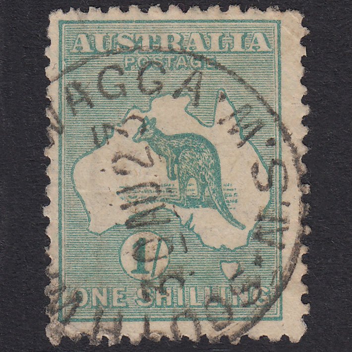AUSTRALIA 1920 1sh Blue-Green Kangaroo SG40b FU Wagga Wagga CDS