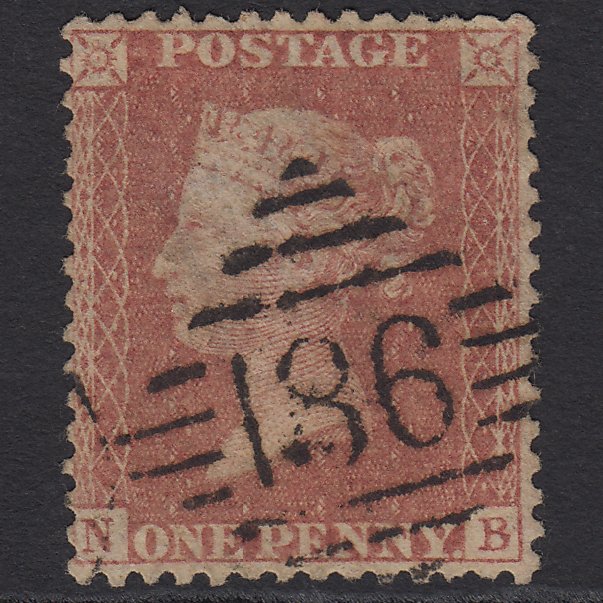 GB QV 1857 1d Pale Red Transitional (Plate 27) SGC9(3) NB FU Dublin 186