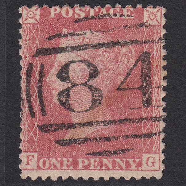 GB QV 1857 1d Pale Rose (Plate 57) SG39-C10(3) FG GU Canterbury 84