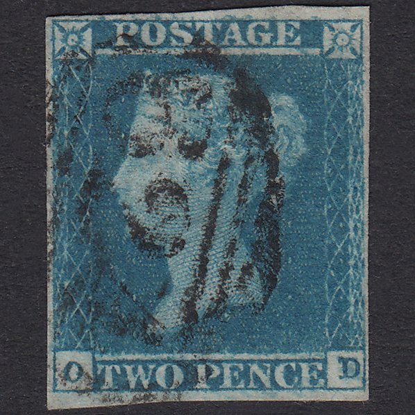 GB QV 1841 2d Blue Plate 3 SG14-E1(2) OD FU 4 Margins Poole 624
