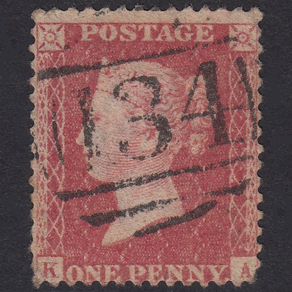 GB QV 1857 1d Rose-Red Plate 62 SG40-C10(1) KA GU Bristol 134 Micro Tears