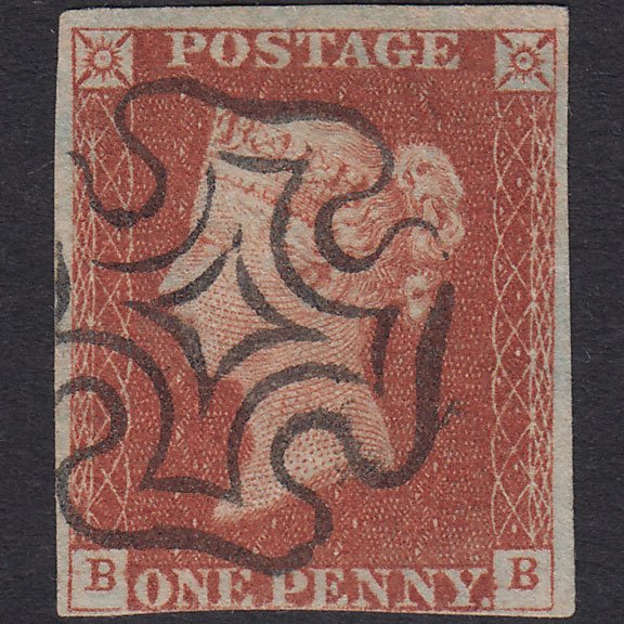 GB QV 1841 1d Red-Brown Plate 34 SG8-B1(1) BB FU Nr 4M Maltese Cross