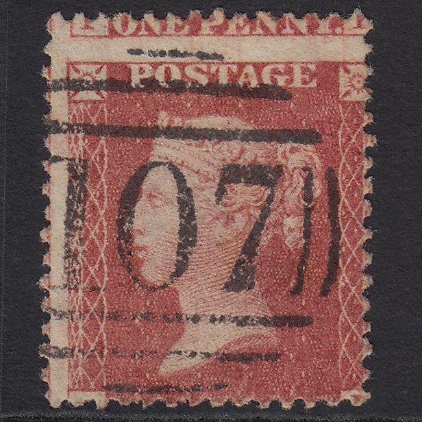 GB QV 1857 1d Rose-red SG40-C10(1) VFU Bradford 107 Large Misperf