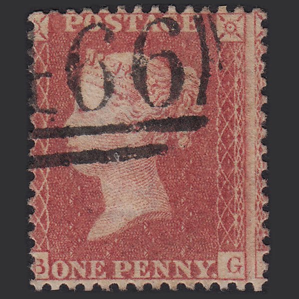 GB QV 1857 1d (Plate 62) SG39-C10(3) BG FU Liverpool 466 Large Misperf