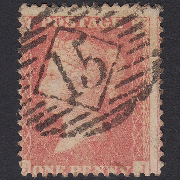 GB QV 1857 1d Pale Rose Transitional (Plate 38) SGC9A(1) GJ FU London IS 15