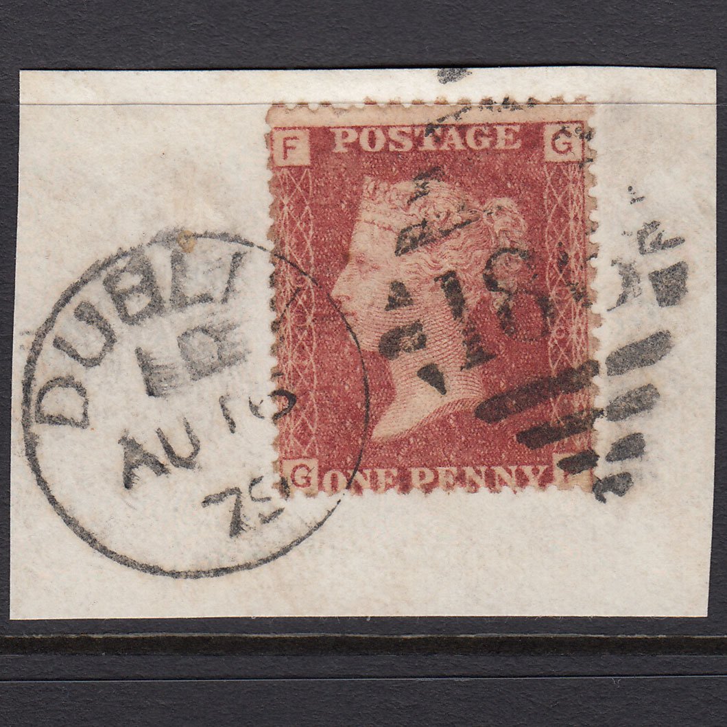 GB QV 1864 1d Lake-red (Plate 206) SG44-G1(2) GF FU Dublin 186 on Piece