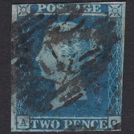 GB QV 1841 2d Blue Plate 3 SG14-E1(2) Constant Variety AC GU London Is 11