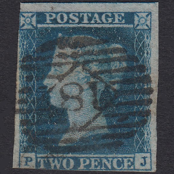 GB QV 1841 2d Blue Plate 4 SG14-E1(2) PJ GU London Is 18