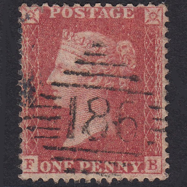 GB QV 1857 1d Rose-Red Plate 43 SG40-C10(1) FB GU Dublin 186 Tear