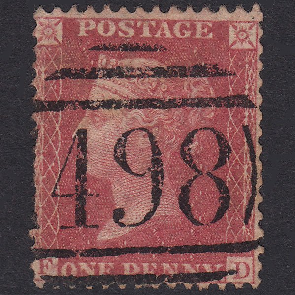 GB QV 1857 1d Rose-Red Plate 68 SG40-C10(1) FD FU Manchester 498