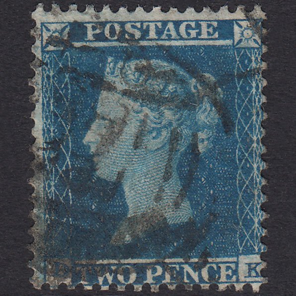 GB QV 1855 2d Blue Plate 4 SG23-F2 DK FU Spoon Cancel