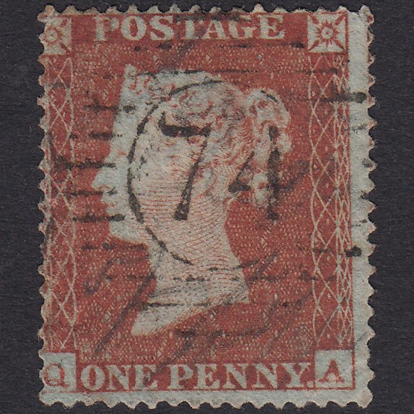 GB QV 1854 1d Red-Brown Plate 176 SG17-C1(1) QA GU London D&S 74