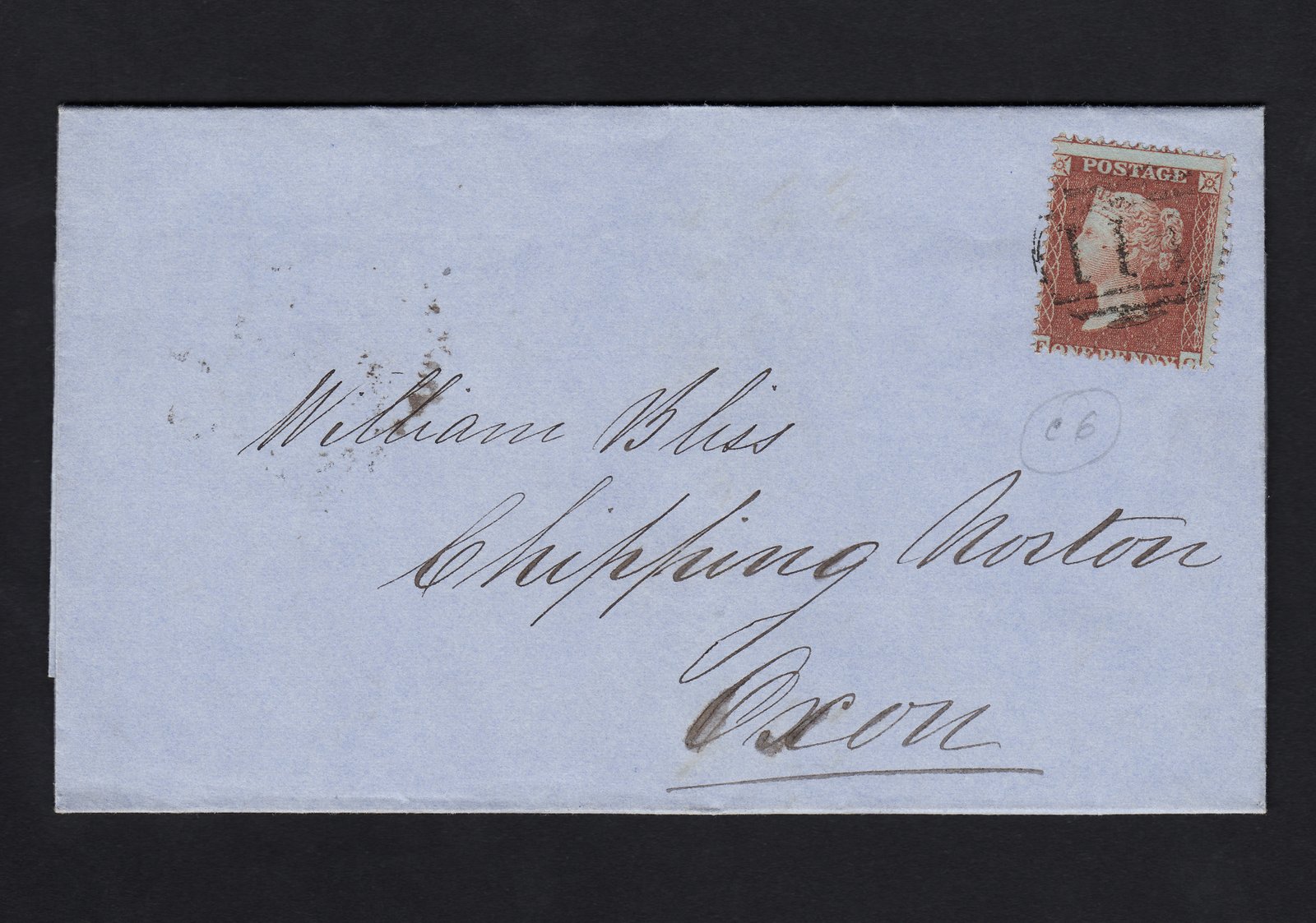 GB QV 1855 1d Red-brown (Plate 9) C6(1) FC FU on Kendall Entire Feb 27 1856