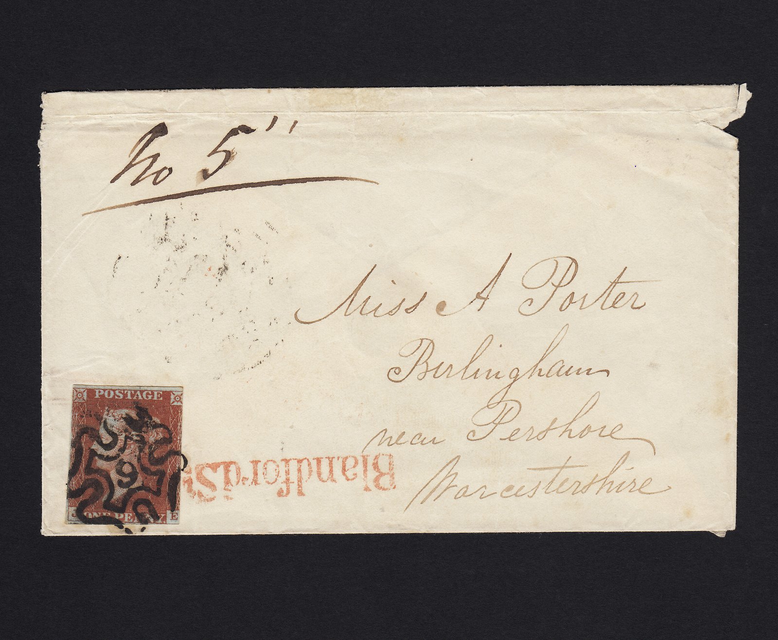 GB QV 1844 1d (Plate 41) SG8-B1(1) JE GU No.9 in MX Cover London to Birmingham