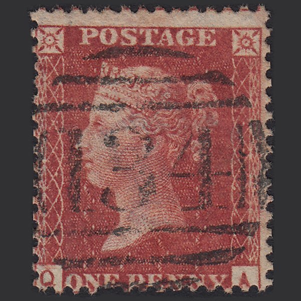 GB QV 1857 1d Rose-red (Plate 57) SG40-C10(1) QA FU Bristol 134 Misperf